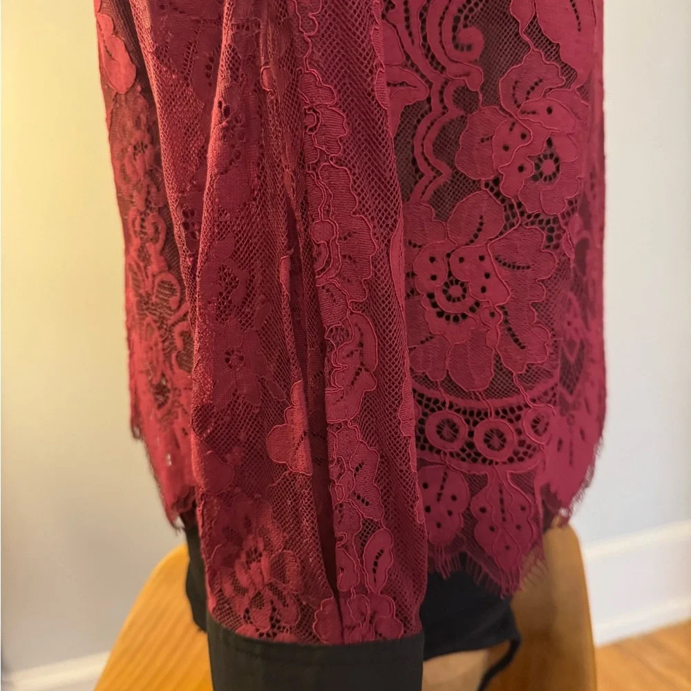 Thalia Sodi Burgundy Lace & Black Button Down Shirt - Picture 4 of 6